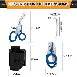 Rescue Scissors, Trauma Scissors, 6-in-1 Foldable Trauma Scissors, Emergency Scissors, Bandage Scissors with K Protective Case, Wrench for Professional Emergency Services, Outdoor Camping (Blue)