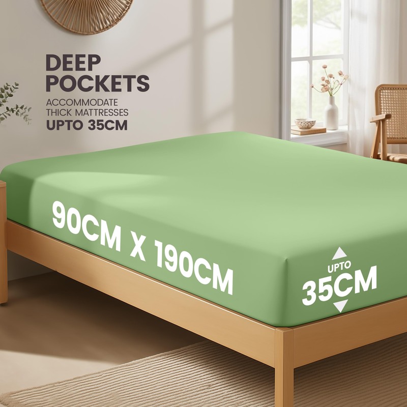 Utopia Bedding Fitted Sheet Single, Sage - Deep Pocket 14