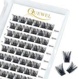 QUEWEL Individual Lashes DIY Cluster Lashes Individual Eyelashes C Curl Eyelashes Individual Volume False Eyelashes Soft & Light Segmented Eyelashes For Makeup Home Use(Honey01-D-10mm)