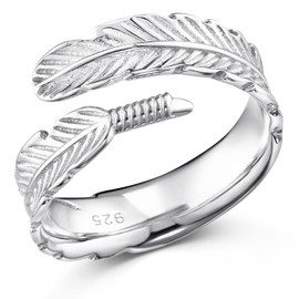 MATERIA by Matthias Wagner 925 Silver Ring Feather Silver Women's Ring Open Size 51-60 Size Adjustable + Box SR-90, Silver