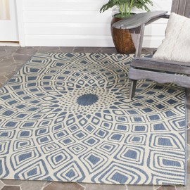 SAFAVIEH Courtyard Collection Area Rug - 9' x 12', Blue & Beige, Non-Shedding & Easy Care, Indoor/Outdoor & Washable-Ideal for Patio, Backyard, Mudroom (CY6616-23321)