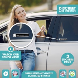Smile You are on Camera Sign | 2 Pack Car Window Small Sticker | Smile Your on Camera Signs for Cars | Dashcam Recording Sign | Black Glossy 5x1 Inches Waterproof Vinyl Sticker (Black)