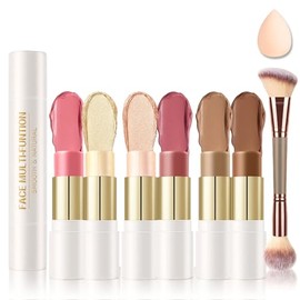 Kit de maquillaje en barra de rubor y resaltador bronceador en crema de 6 colores | Barra de contorno de doble punta para esculpir las mejillas, acaba