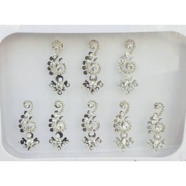 BB155 Silver Crystal Bindi Light Gold Stones Bindi Tattoo Forehead Sticker Wedding Tikka Indian Fancy Party Arabian Face Gem Body Art