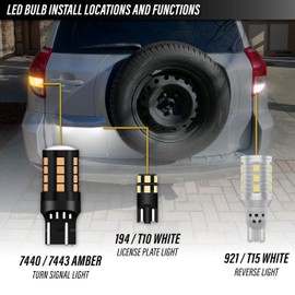USR Amber Turn Signal & White Reverse Backup & White License Plate LED Bulbs Canbus Error Free - 6 Pieces Combo UPGRADE Compatible with 2006-2008 Toyota Rav4 Tail Lights (Fits Factory Tail Lamps)