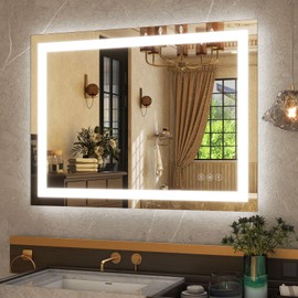 GLSLAND 26"x38" LED Lighted Bathroom Mirror Dimmable Wall Mirrors with Anti-Fog LED Bathroom Mirror 2 Dimmable Light Colors LED Mirror Hangs Horizontally or Vertically