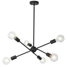 BONLICHT Sputnik Chandelier Lighting 6 Lights Black Chandelier Mid Century Pendant Light Vintage Industrial Kitchen Dining Room Ceiling Lighting Fixture for Bedroom Hallway Foyer Island Farmhouse