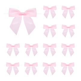MECCANIXITY 30 Pcs Pre-Tied Bows Satin Ribbon Bows 4.5" Twist Ties Gift Bows for Craft DIY Candy Bags Christmas Wedding Decor Party Treat Bags Bright Pink
