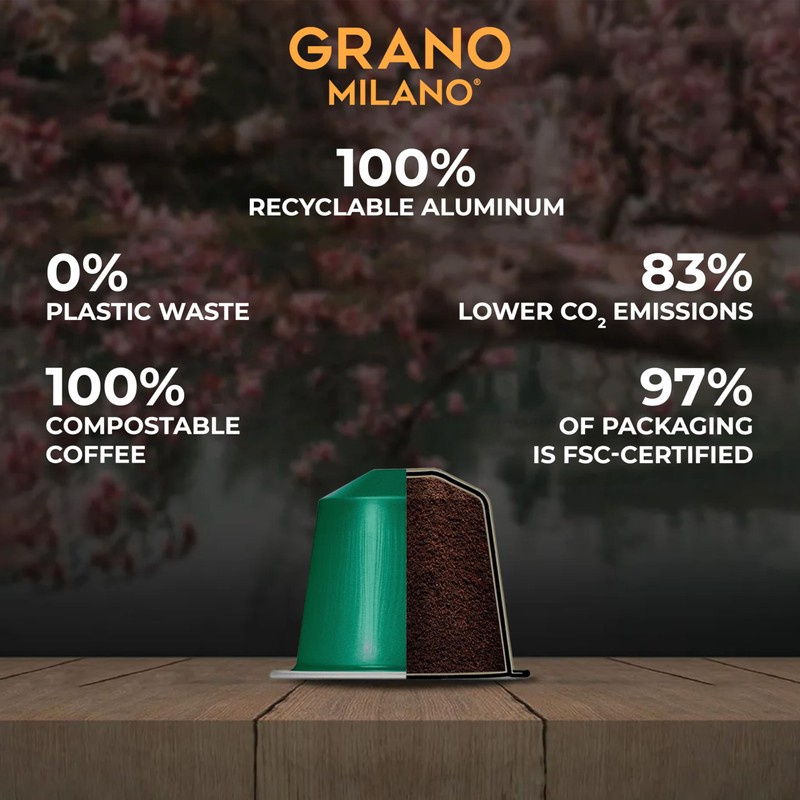 Grano Milano Ricco Coffee Capsules - 50 Aluminium Coffee Pods