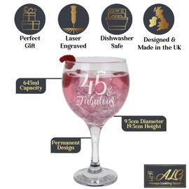 Always Looking Good 45th Birthday Gifts for Women 45 & Fabulous Engraved Gin Goblet Glass Present for 45 Year Old Ladies stemmed Gin Glass Laser Engraved Elegant Stemmed Gin Goblet 45th Gin Glass