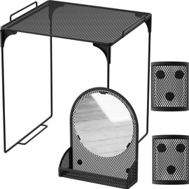 Svartur Locker Shelf with Magnetic Locker Mirror & 2 Magnetic Pencil Cups, Locker Organizer for Work, Mesh Metal Locker Accessories Kit for School Locker, Locker Decor Office Supplies, Black