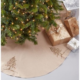 SARO LIFESTYLE Sapin de Noël Collection Beaded Christmas Design Tree Skirt, 72", Gold