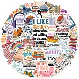 50 PCS Stickers for Books Reading Water Bottle|Vinyl Waterproof Sticker Laptop Skateboard Phone Car Decals Gifts for Kids Teens Adults Decor (Cartoon Reading Decals)