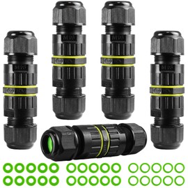 5-Pack IP68 Waterproof 2 Way 3-Core Junction Box Electrical Cable Connector, M16 Wire Range(3.5-10mm), Wire Connector for Outdoor Quick Repair Extend Power Cables