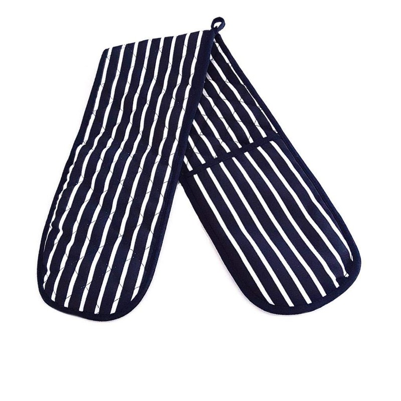 Molly Malou 100% Cotton Double Oven Gloves Butcher Quilted Stripe