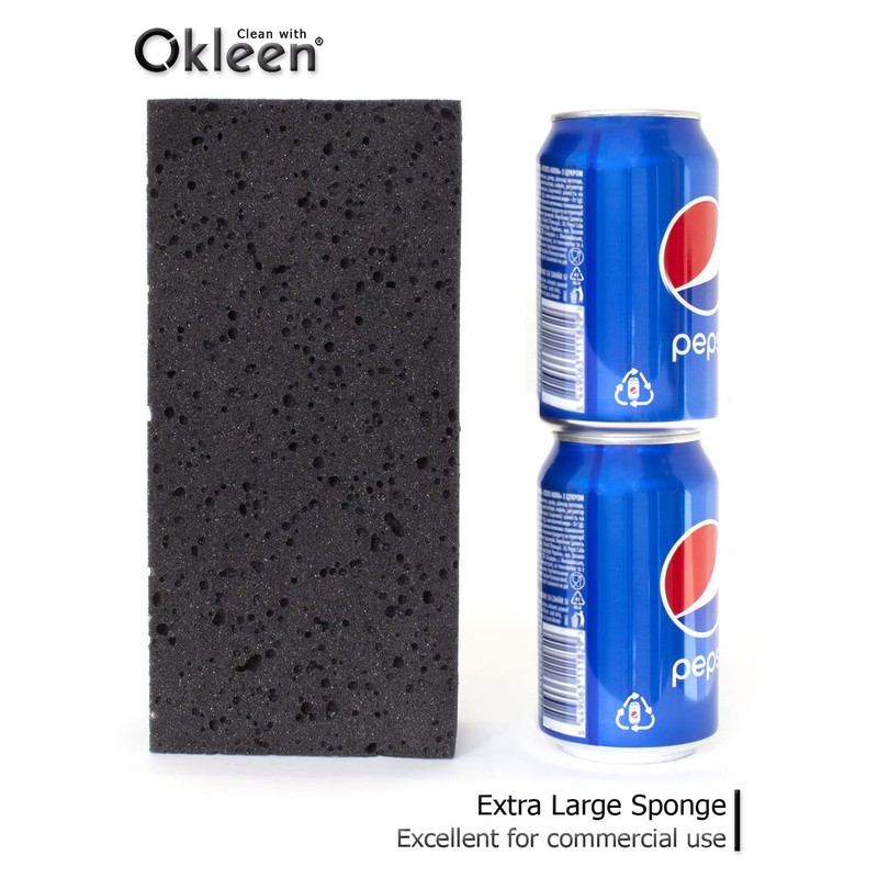 Okleen Big Sponge. Made in Europe. 6 Pack, Black. 8.9x4.3x2.4