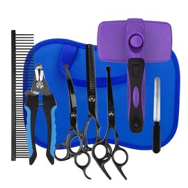 Zimpty 7 Pieces Professional Grooming Scissors Kit with Curved, Thinning, Straight Scissors, Nail Clipper, Nail File and Pet Hair Removal Comb for Pet Dogs & Cats