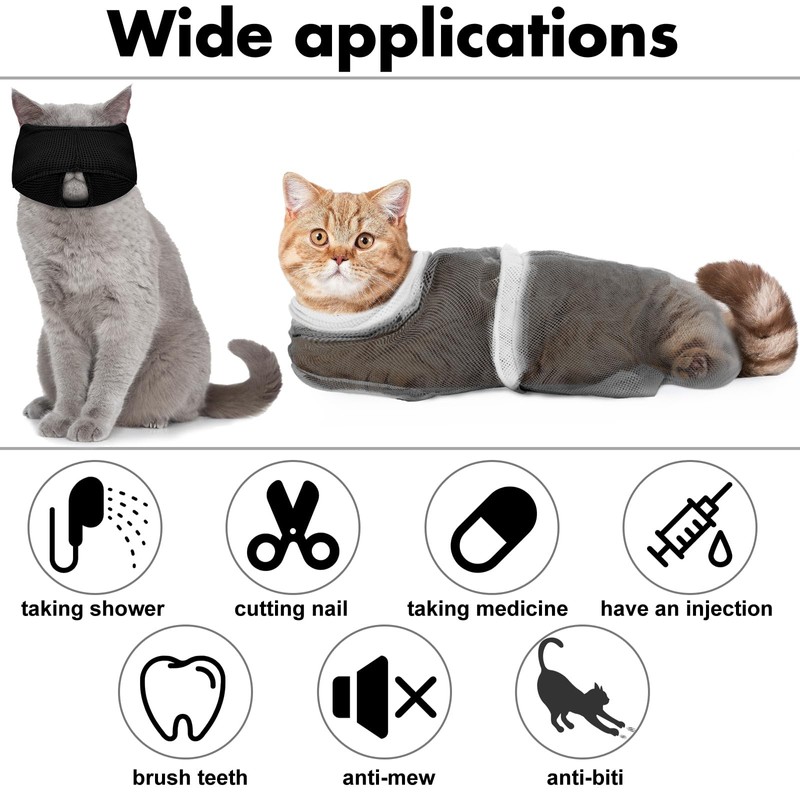 Kritkin 10 Pcs Cat Bathing Bag Set Pet Mesh Shower