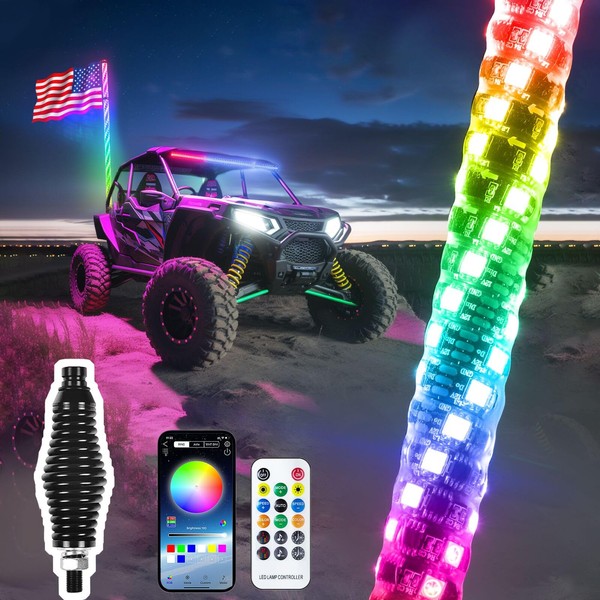 LQMEILI 4FT-1 PC Spiral RGB LED Whip Light RGB Chasing/Dancing