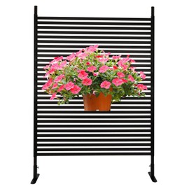 Outdoor Privacy Screens Freestanding, 47" W x 71" H Metal Slatted Decorative Privacy Screen and Panels with Stand, Brown Backyard Privacy Panels for Garden Patio