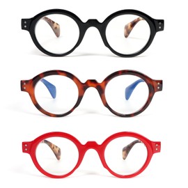 KoKoBin Reading Glasses Roud for Women Oversized Blue Light Blocking with Spring Hinge 3 Pack Fashion Design