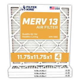Filter King Air Filters 11.75x11.75x1 | 4-PACK | MERV 13 HVAC Pleated AC Furnace Filters | Air Purifier | Replacement Filters for Clean, Healthy & Fresh Environment | MADE IN USA
