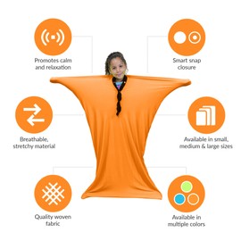 Special Supplies Orange Sensory Body Sock Full-Body Wrap to Relieve Stress, Stretchy, Breathable Cozy Sensory Sack for Boys, Girls, Safe, Comfortable, Calming Relief Cocoon (Small 40"x27")