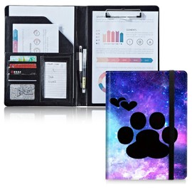 DIGTIALL Padfolio Folder with Clipboard,Portfolios Organizer Clipboards with Storage Clipboard Writing Pad PU Leather Conference Document Organizer with Business Card Holder,Dog Paw Print