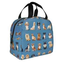 KXZOYLM Cute Dog Lunch Bag Cartoon Puppy Dog Pattern Insulated Lunch Bag 8.5 x 5 x 8 inch Animal Portable Lunch Box Reusable Dogs Cooler Tote Bag For School Office Work Picnic Beach