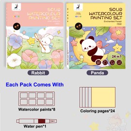 JTENJCHE Watercolor Painting Kits for Kids Pocket Watercolor Books for Traveling Party Favorite Gifts DIY Fun Activity for Relaxation Watercolor Painting Sets for Teens(Panda+Rabbit)