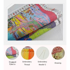 Gofission 11ct Stamped Cross Stitch Kits for Adults Beginners,Woman and Three Birds DIY Pre Printed Cross Stitch Embroidery Set with Accessories Wall Decor 30x40cm (Three Birds)