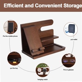 Yoljun Bedside Organiser for Him, Phone Docking Station Wooden Desk Organiser Presents for Dad Partner Husband Boyfriend Bedside Table Organiser