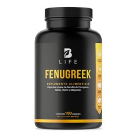 Fenogreco, Calcio, Hierro y Magnesio 180 Cápsulas 1000 mg por porción. Ingredientes Naturales. Fenugreek B Life.