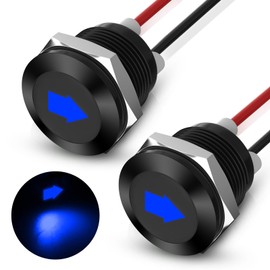 Linkstyle 2PCS 12V LED Indicator Light, 1/2" Panel Cutout Signal Indicator, Metal Signal Lamp Light with 300MM Wires, Blue