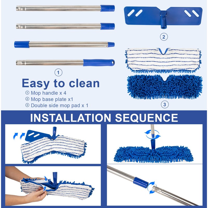 Microfiber Dust Mop for Floor Cleaning - Dual-Sided Washable Pads,