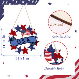 4th of July Hanging Ornament Wooden Door Decorations Patriotic America Star Flag for Window Wreath Vintage Independent Day Memorial Day Hanging Porch Wall Home Decor