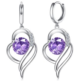 Kakonia Love Heart Drop Earrings Cubic Zirconia Birthstone Earrings for Women Girls Birthday Valentine's Day Mother's Day Jewellery Gift, Stainless Steel