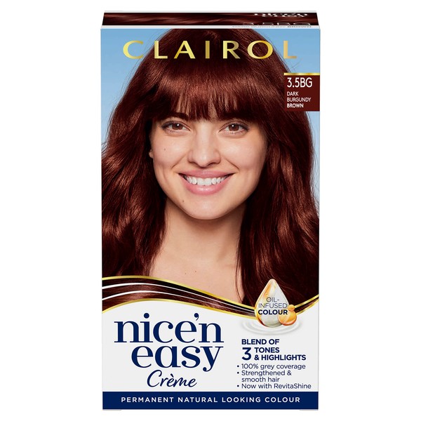 Clairol Nice'n Easy Crème, Natural Looking Oil Infused Permanent Hair Dye, 3.5BG Dark Burgundy Brown