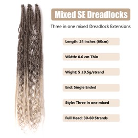 24 Inch Synthetic Dreadlock Extensions Hippie Single Ended Dreads 0.6 cm Width Loc Extensions Reggae Style Crochet Hair for Women (T1B/Grey, 3 Styles Mixed 24 Inch(6 Strands))