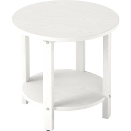 BIVODA HDPE Round Outdoor Side Table, 18.1-Inch Weatherproof Small Outdoor Table for Adirondack, 2-Tier Patio End Table for Garden Backyard Porch Deck Balcony Poolside (White)