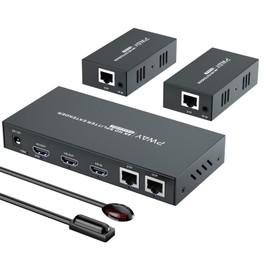HDMI Extender Splitter1x2 HD 4K @60Hz up to 60m(196ft)-Loop Out-Over CAT5/CAT6/CAT7 Cable HDMI Transmitter and Receiver with IR Power Switch and EDID