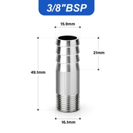 ERGAOBOY Pack of 10 304 Stainless Steel Hose Barb Fitting, 3/8 Inch BSP Male Barb Splicer Mender Round Union Coupler Adapter