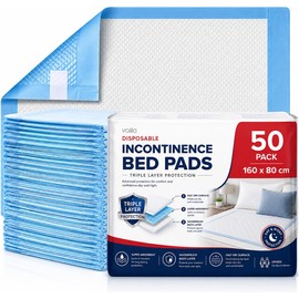 Incontinence Bed Pads 160 x 80cm – 50 Pack – XL Full Mattress Coverage – SAP Gel Core, 3 Litre Capacity, Waterproof – Disposable Bed Pads for Adults & Elderly