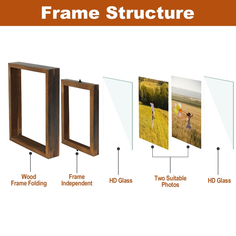 Egofine 2 Pack 5x7 Rotating Floating Picture Frames,Double-Sided Display with