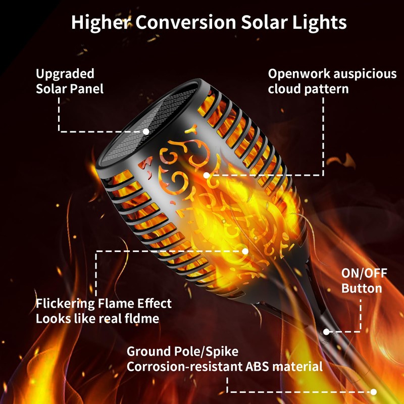 Solar Lights Outdoor 99 LED Higher & Larger Flickering Flame