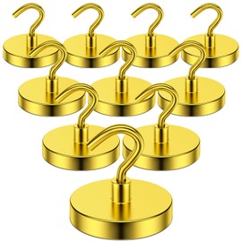 Grtard 10 Pack Magnetic Hooks Heavy Duty, 110LBS Neodymium Magnet Hooks for Cruise Cabin, Strong Magnetic Hooks for Hanging, Magnets with Hooks for Home, Kitchen, Workplace, Bathroom(Yellow)
