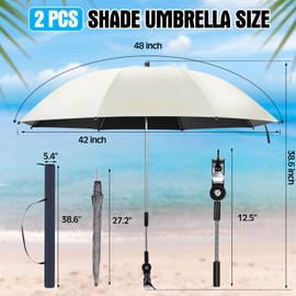 Talltalk 2 Pcs Beach Umbrella with Universal Clamp Adjustable Beach Shade UV Protection Chair Portable Outdoor Umbrella for Camping Patio Chairs Golf Carts(Beige)