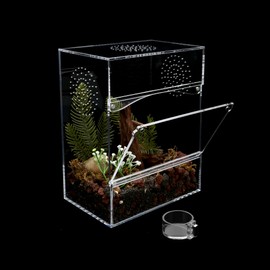 Acrylic Tarantula Enclosure Jumping Spider Enclosure with Front Opening Door 7.8 * 5.3 * 10 Inches Micro Habitat Terrarium for Small Tree Dwelling Reptiles, Spiders & Invertebrates (Enclosure&Feeder)