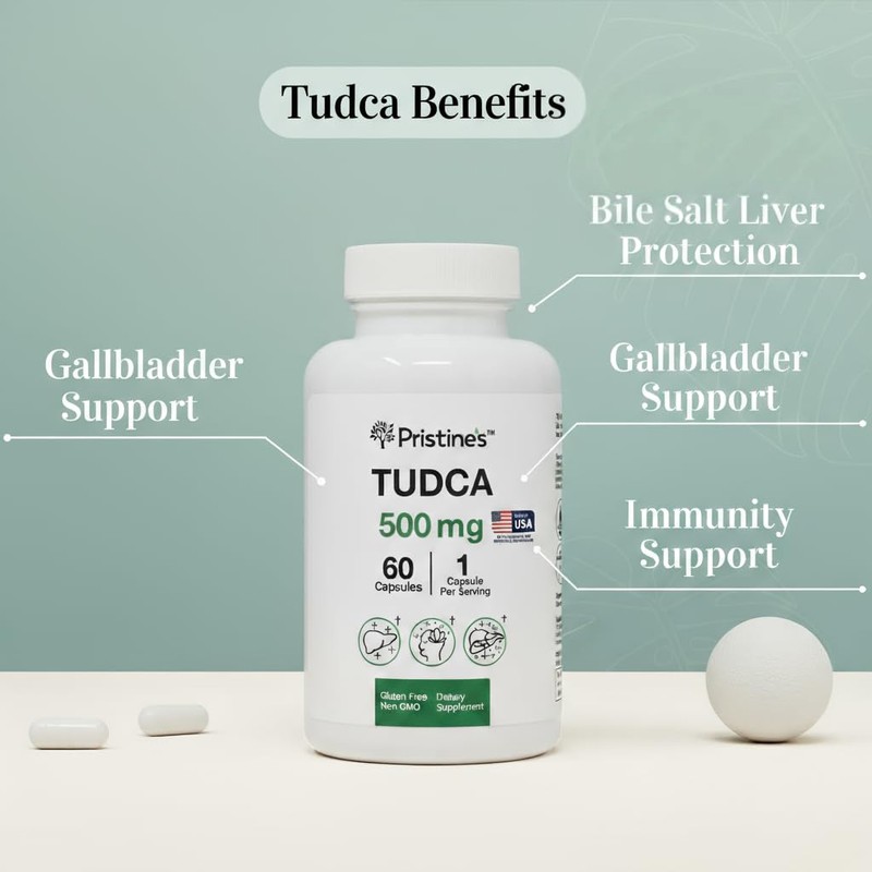 PRISTINE'S Tudca 500MG Liver Support & Purified Bile Salts Supplement