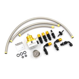 Adjustable Universal EFI Fuel Pressure Regulator Kit with 0-160psi Fuel Pressure Gauge and AN6-6AN Fuel Line Hose Fitting Connectors Kit (GLOD)